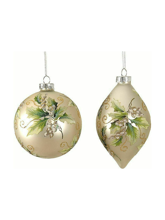 Decorative glass balls silver-green 10cm