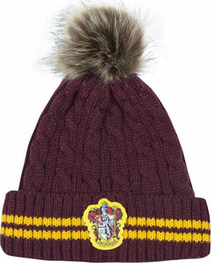 Harry Potter Gryffindor Pom Pom Beanie Frauen Beanie mit Strickmuster in Burgundisch Farbe