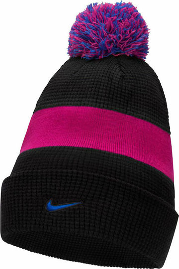 Fc Barcelona Pom Pom Beanie Γυναικείος Σκούφος με Rib Πλέξη σε Μαύρο χρώμα