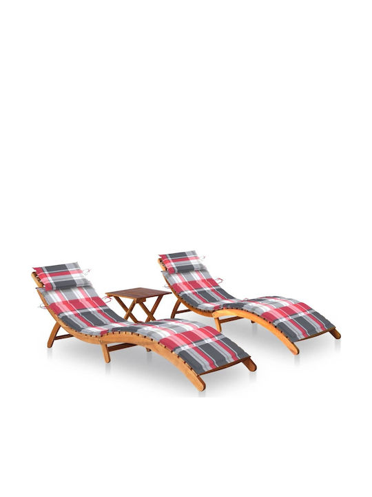 Deckchair Wooden with Cushion Acacia / Red Chec...