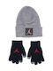 Jumpman Patch Σετ Παιδικό Σκουφάκι με Γάντια Πλεκτό Γκρι