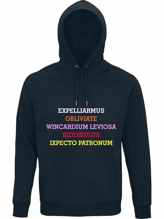 Unisex Hoodie, Organic " Harry Potter Spells " French navy