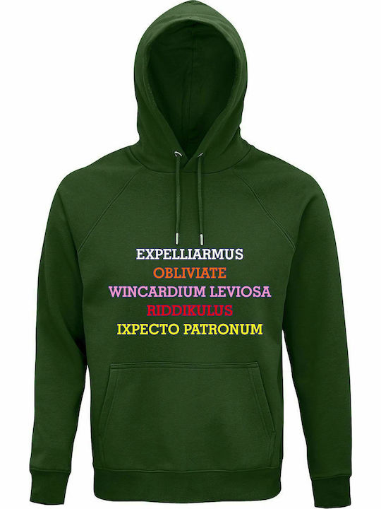 Unisex Hoodie, Bio " Harry Potter Zaubersprüche " Dunkelgrün