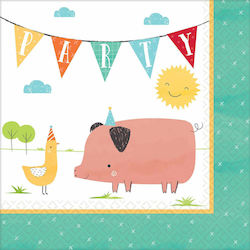 Ζωάκια Φάρμας Barnyard Birthday Χαρτοπετσέτες 33x33εκ. Τιρκουάζ 16τμχ