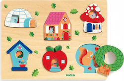 Wooden Kids Peg Puzzle Σπιτάκια Ζώων Με Παράθυρο 6pcs Djeco