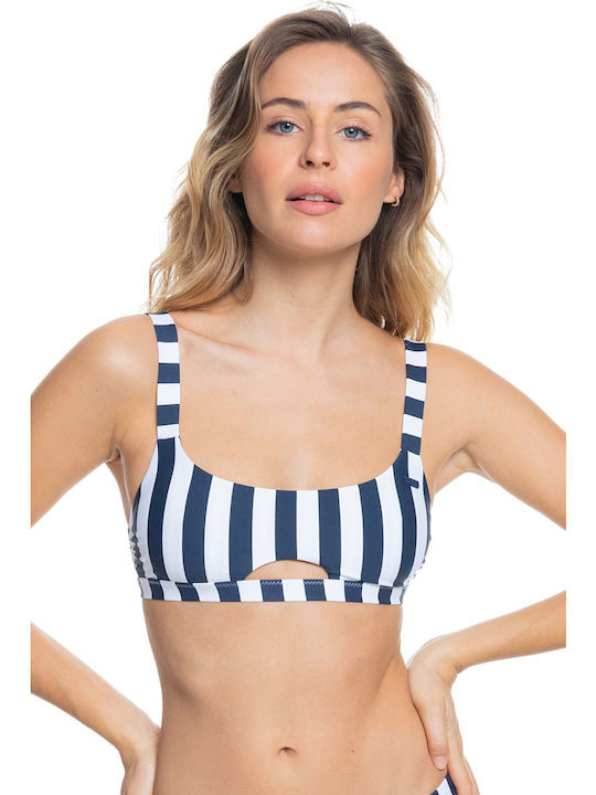 Roxy Padded Sports Bra Bikini Top Navy Blue Striped