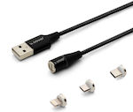 Savio Magnetic USB to Lightning / Type-C / micro USB Cable Μαύρο 2m (CL-155)