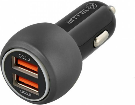 Tellur Автомобилен Зарядно Устройство 36W 3A с Портове 2xUSB-A Черен Цвят