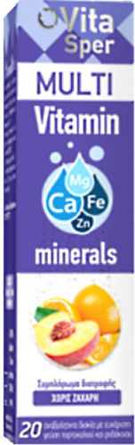Vitasper Multivitamin & Minerals Πολυβιταμίνη για Ενέργεια Ροδάκινο Πορτοκάλι 20 αναβράζοντα δισκία