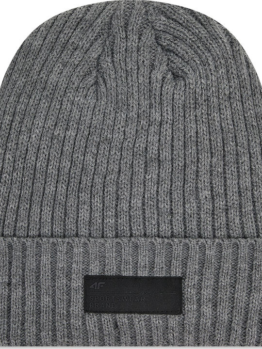 4F Beanie Ανδρικός Σκούφος με Rib Πλέξη σε Γκρι χρώμα