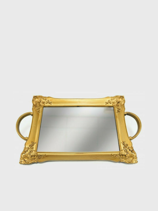 Faitakis Pack Plastic Rectangular Decorative Tray with Mirror Gold 39x24cm