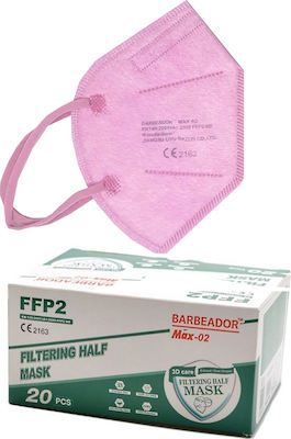 Max Barbeador Max-02 Filtering Half Mask FFP2 Μάσκα Προστασίας FFP2 Ροζ 20τμχ