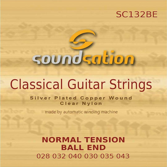 Soundsation Classical Guitar Strings Set Silver Plated for Classical Guitar 28 - 43 Inches Set Normal Tension Ball End