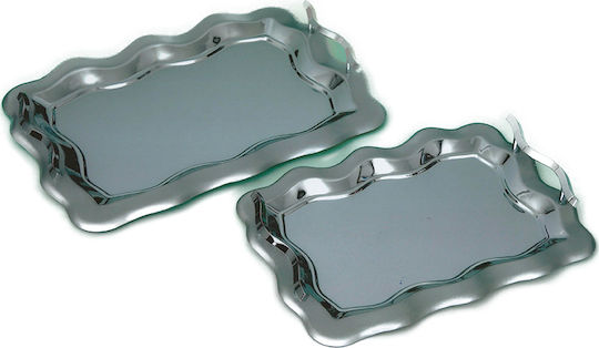 Karvounis Metall Rechteckig Serviertablett mit Griffen in Silber Farbe 1686/2 2Stück