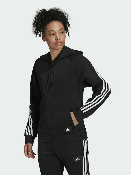 Adidas Sportswear Future Icons 3-Stripes Γυναικεία Φούτερ Ζακέτα με Κουκούλα Μαύρη