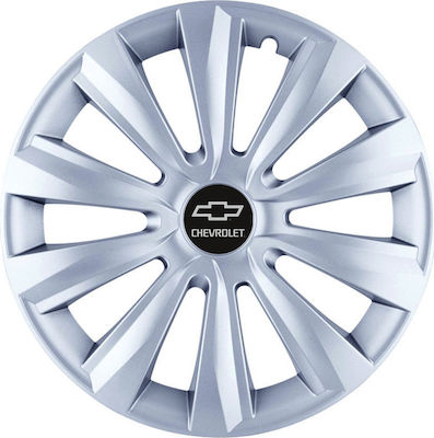 Jestic Car Hubcap Set Delta with Chevrolet Emblem 13" 4pcs Silver