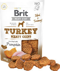 Brit Turkey Meaty Coins Dog Treats for Puppies Diet with Turkey Chicken Meat Pumpkin and Tuna 80g