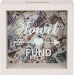 Travel Fund Money Box Wooden White 15x15cm