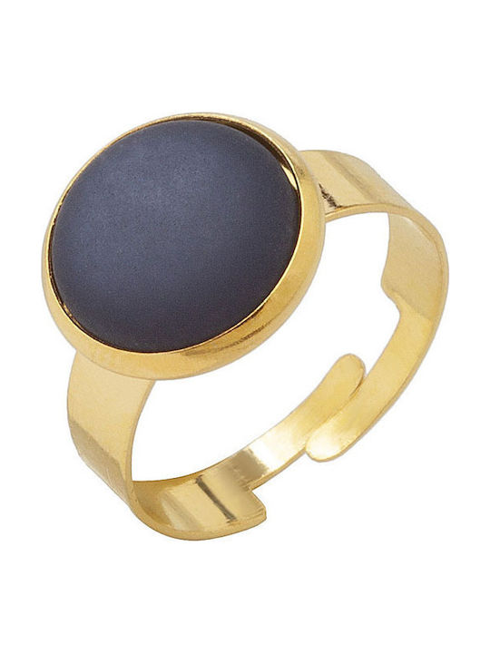 Χρυσό αυξομειούμενο δαχτυλίδι με navy blue pollaris (επιχρυσωμένα)