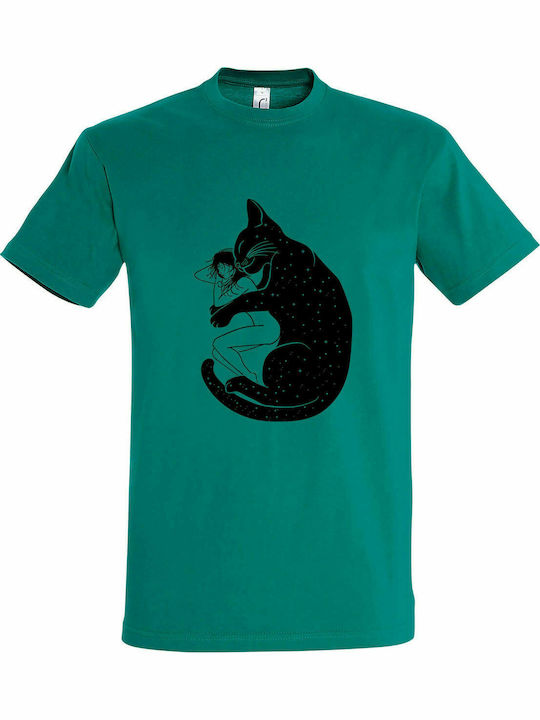 Unisex T-shirt " Schlafende Frau Katze ", Smaragd
