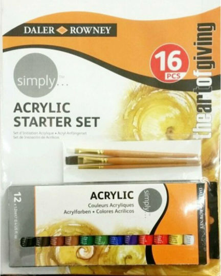 Daler Rowney Simply Acrylic Starter Set Σετ Ζωγραφικής 16τμχ