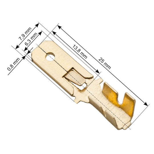 Quick Disconnect Terminal Male 6.3mm Gold 100pcs DM-43-102