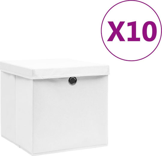 vidaXL Текстил Кутия за съхранение с капак Бял 28x28x28см 10бр