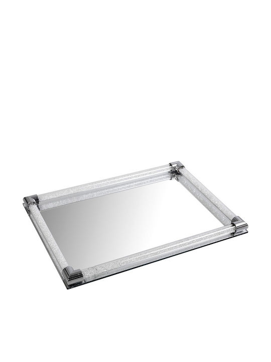 Espiel Glass Rectangular Decorative Tray with Mirror Aσημί 40x30x4cm