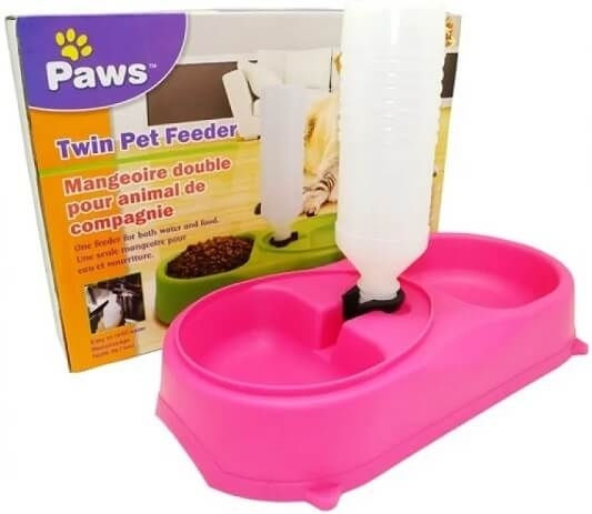 Twin Pet Feeder Автоматичен Пластмаса Купа Храна & Вода за Куче 500мл в Розов Цвят