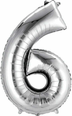 Ballon Folie Zahl 6 Silber 40cm