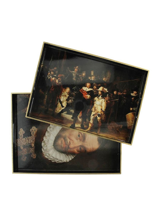Zaros Lucrări ale lui Rembrandt Lemnos Dreptunghiular Tavă de Servire cu Mânere în Culoare Negru 50x35cm XET-7134 2buc