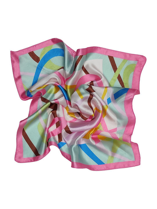 Handkerchief Women's Satin square 50cm x 50cm Pink with colorful Abstract curves