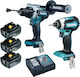 Makita Set Mașină de găurit cu impact & Șurubelniță cu impact 18V cu 3 baterii 5Ah și husă