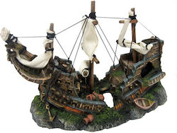 Wave Wreck On The Rocks Aquarium Decoration Boat