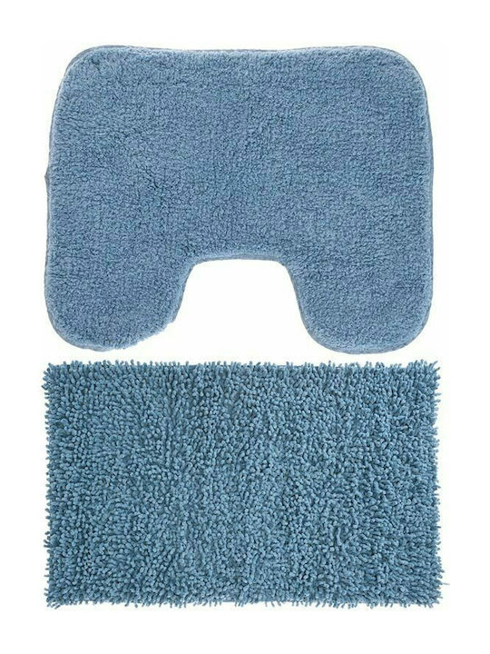 Aria Trade Non-Slip Bath Mats Set Microfiber A35150300 Blue 2pcs