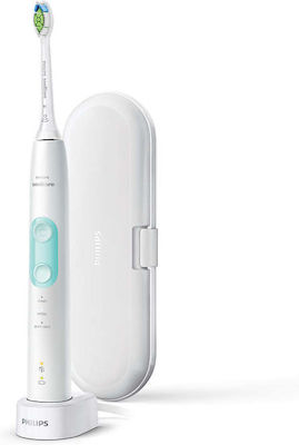 Philips Sonicare ProtectiveClean 5100 Periuță de dinți electrică cu cronometru, senzor de presiune și husă de călătorie White & Mint