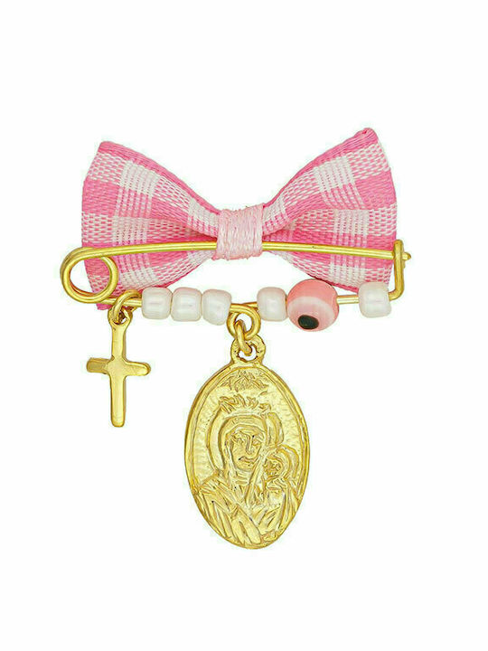 Excite-Fashion Child Safety Pin made of Gold Plated Silver with Cross and Icon of the Virgin Mary for Girl