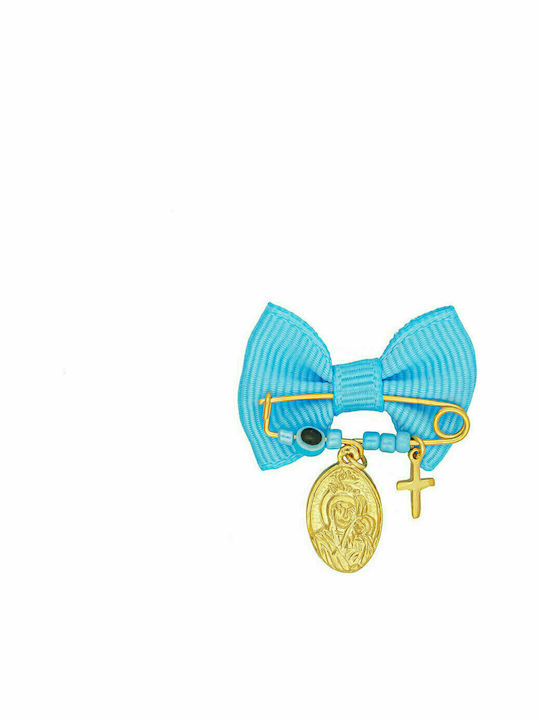 Excite-Fashion Child Safety Pin made of Gold Plated Silver with Cross and Icon of the Virgin Mary for Boy