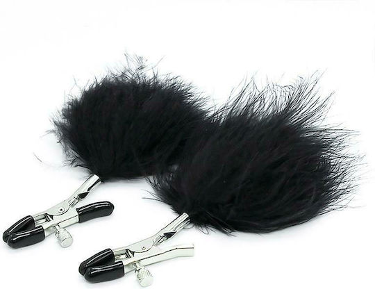 Fetish Addict Nipple Clamps with Black Feather Σφιγκτήρες Θηλών σε Μαύρο Χρώμα 2τμχ