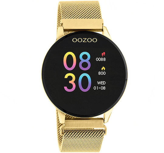 Oozoo Q00121 Stainless Steel 43mm Smartwatch with Heart Rate Monitor (Gold)