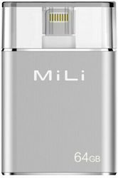MiLi IData Pro 64GB USB 2.0 Stick cu conexiune Fulgerul Argint