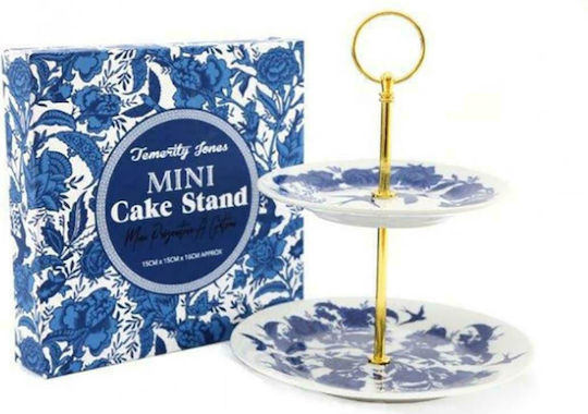 Atmosphera Blue Leaves Ceramic Tiered Appetizer Stand 2 Tiers Blue Ø24cm