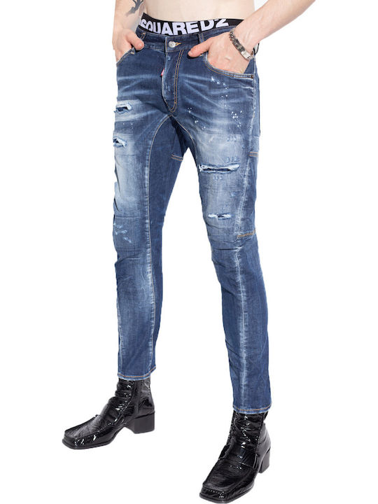 Tidy Biker Men's Jeans Pants Elastic Blue