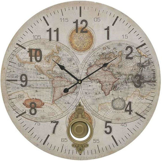 Inart Atlas Ceas De Perete Din Lemn Cu Pendulă Ecru Ø58cm