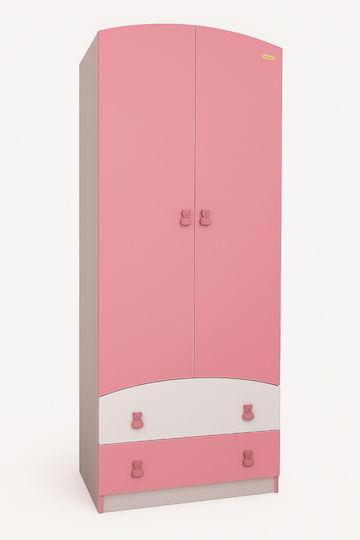 Zwei Türen Kinderkleiderschrank mit 2 Schubladen Rosa 80x54x189cm