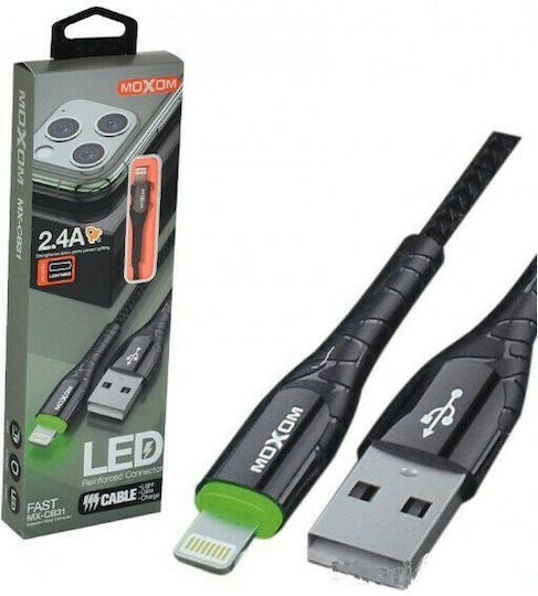 Moxom Braided / LED USB to Lightning Cable Μαύρο 1m (MX-CB31)