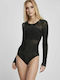 Long Sleeve Bodysuit with Transparency Regular Fit Black