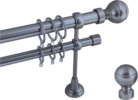 Frans Extendable Metallic Curtain Pole A3 Double with Rod Φ25mm 140-250cm Nickel Matte