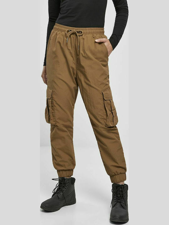 Dama Talie înaltă Tesatura Pantaloni Cargo cu Elastic Maro