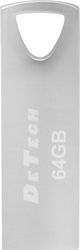 De Tech 64GB USB 3.0 Stick Silver